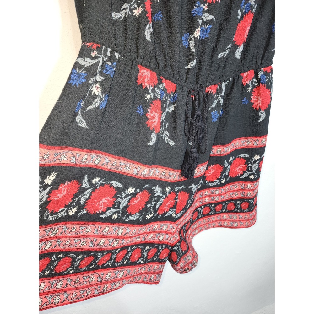 Forever 21 Romper Womens 1X Black Red Floral Off Shoulder Boho Tassel 3/4 Sleeve - Picture 6 of 10